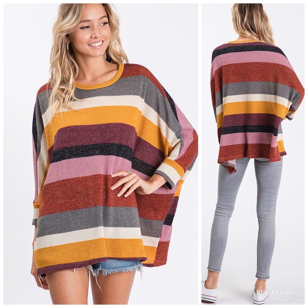 ❤️LAST 1! Brushed Fabric Multi Stripe Tunic! - Picture 2 of 8